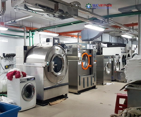Hình ảnh: Tổng quan các máy móc chính trong hệ thống giặt là công nghiệp